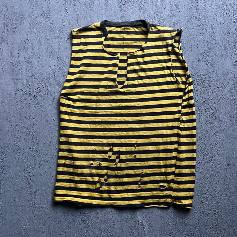 Vintage Distressed‎ Striped Tank Top Medium Yellow 1970s USA Grunge